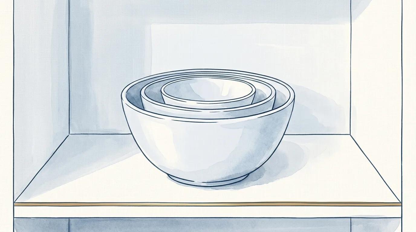 Nested bowls set out on a clean kitchen counter